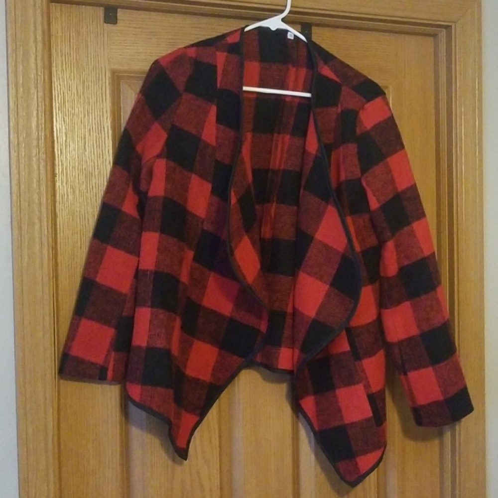 Red and black buffalo plaid blazer
